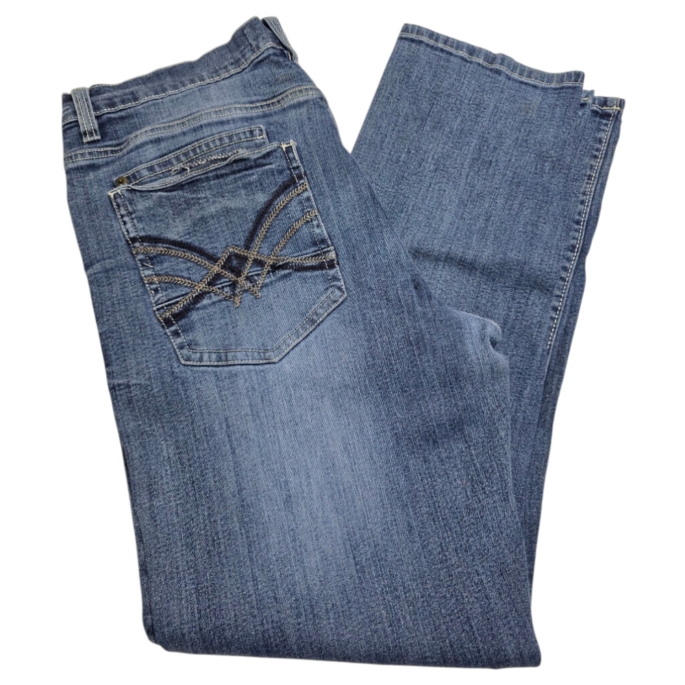Rustic Blue Men's Distressed Embroidered Back Pocket Jeans - Picture 2 of 4